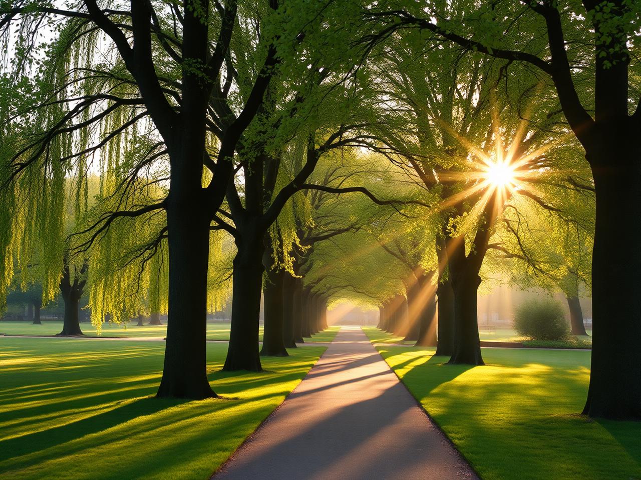 Sunlit London park path
